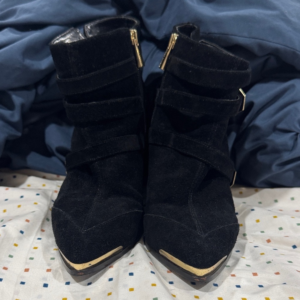 Vince Camuto Black Ankle Boots with Gold Details